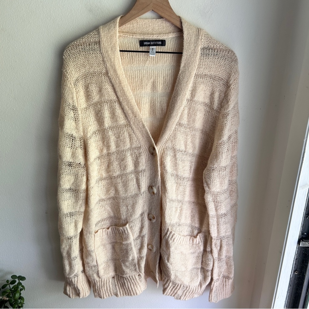 Urban Outfitters cream open weave Alston stripe cardigan sweater - size M